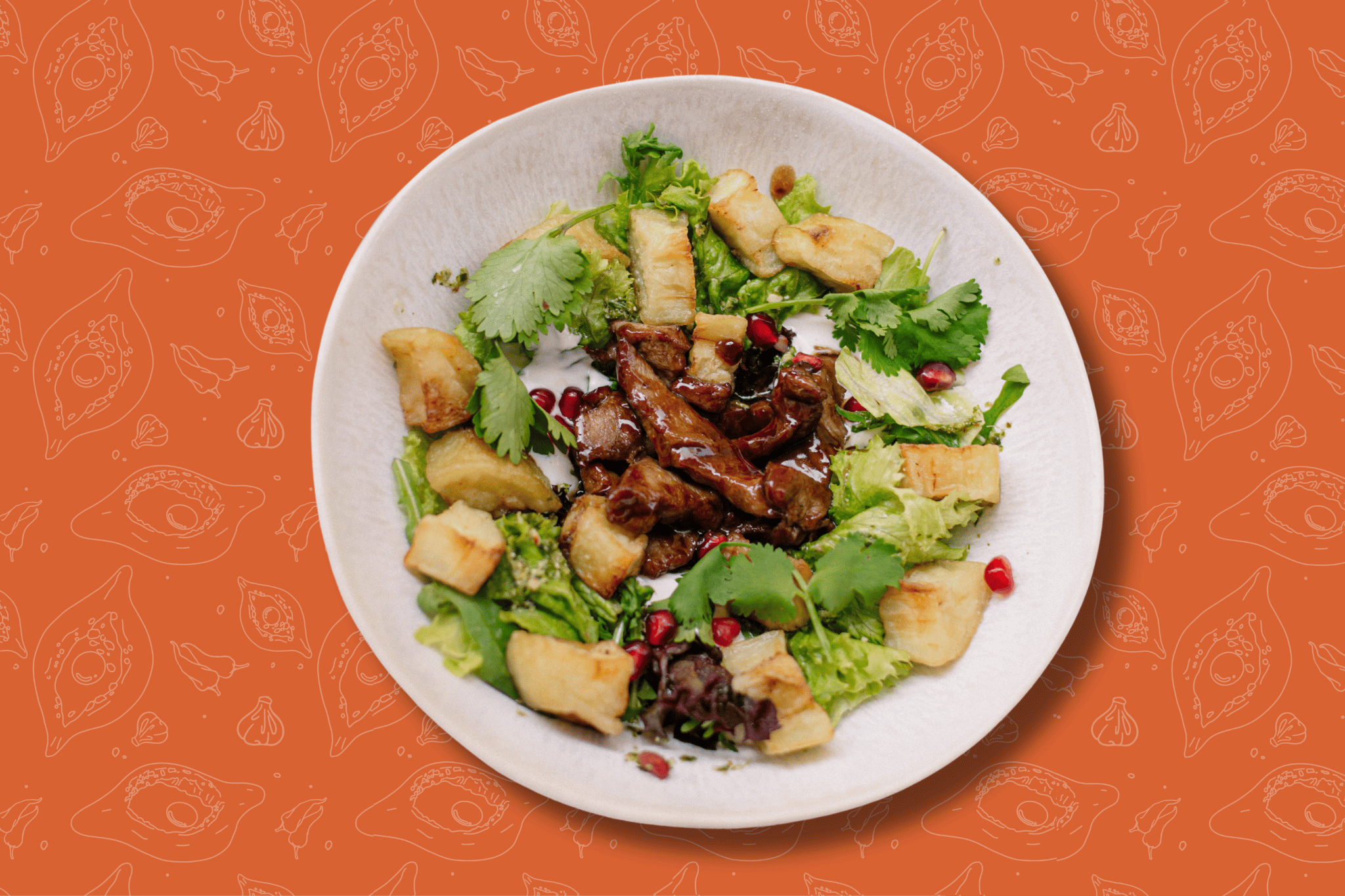 Salad with veal and eggplant