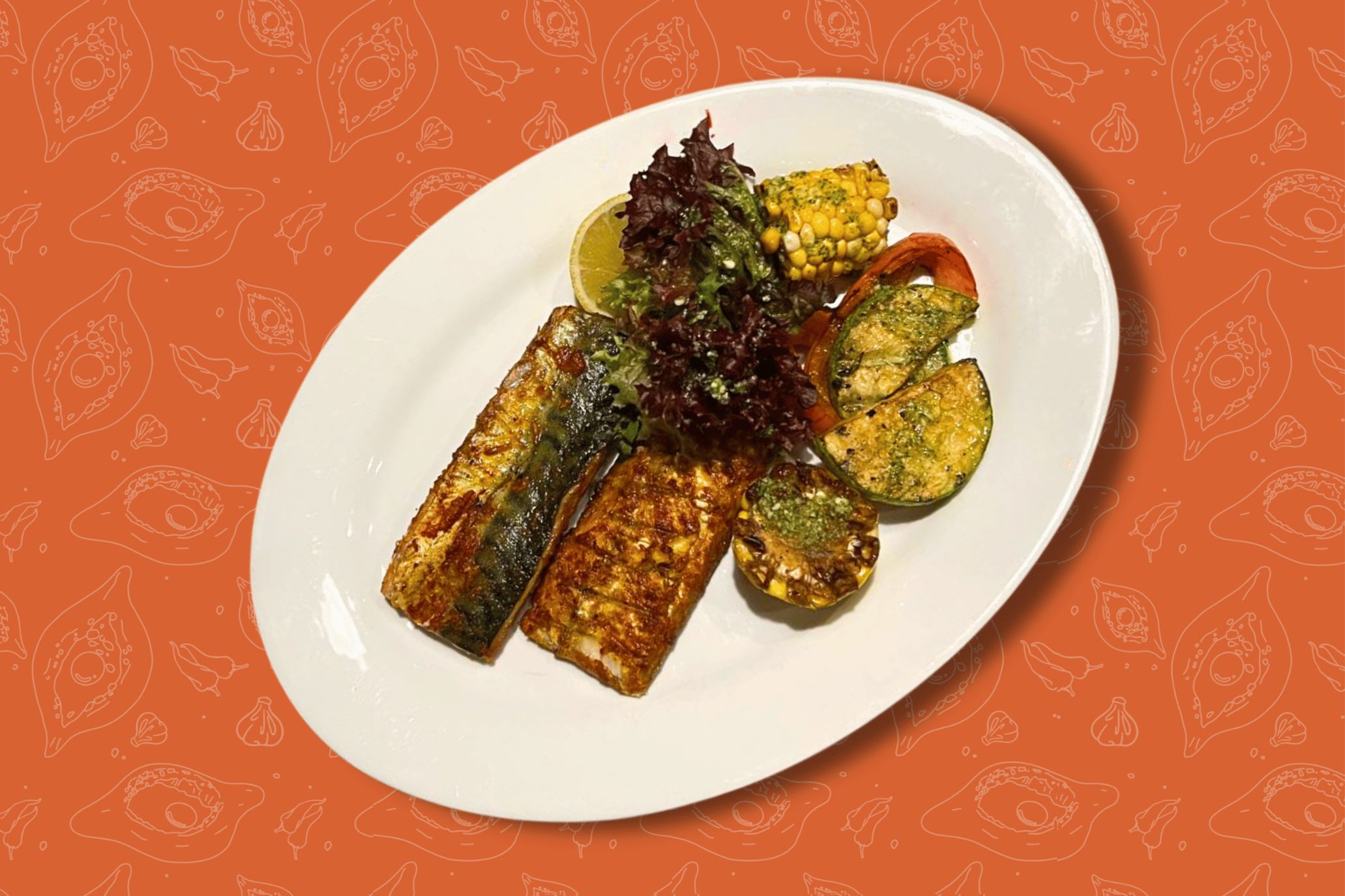 Скумбрія на мангалі з овочами